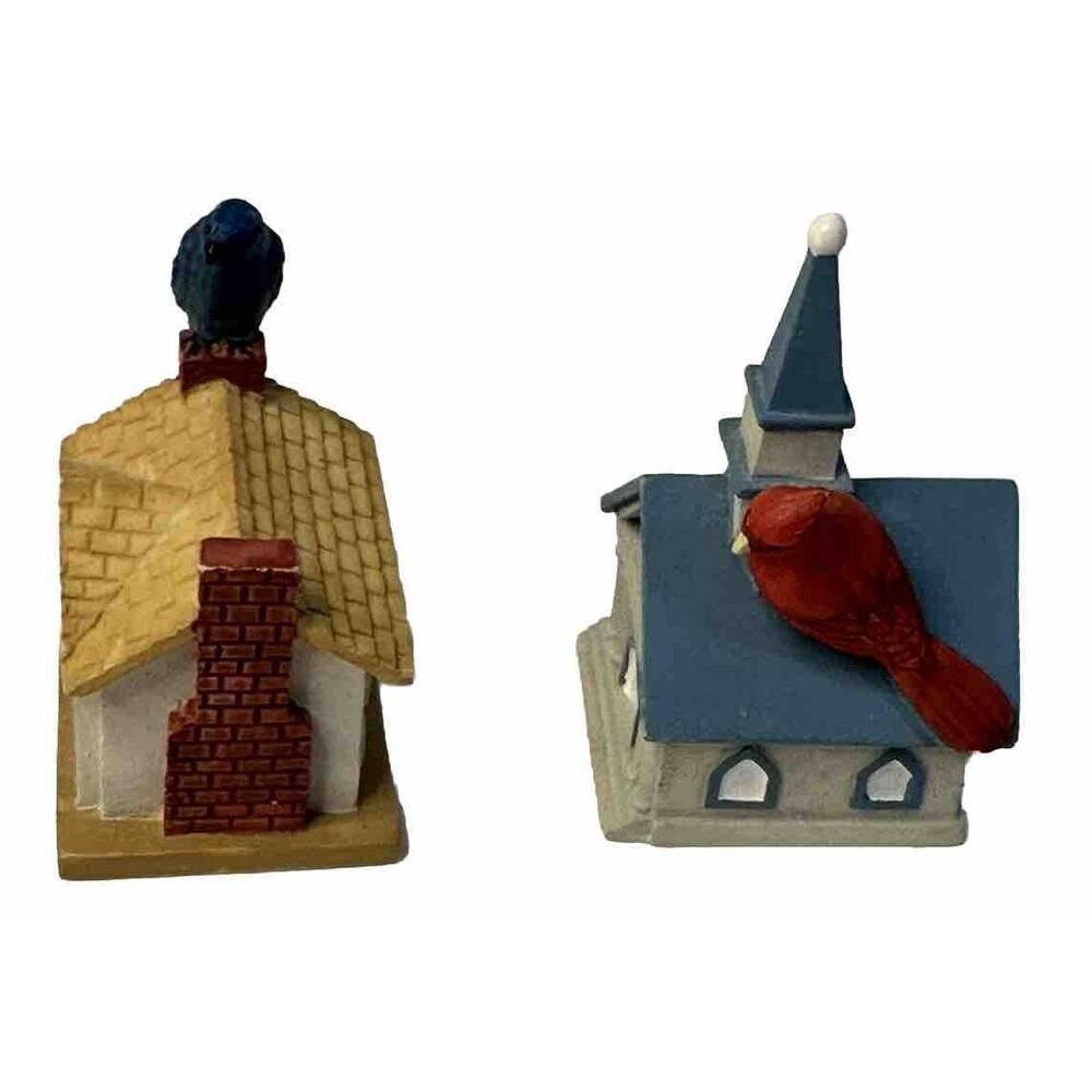 Set Of 2 Lenox Miniature Bird Houses -Blue Bird Red Cardinal Colonial Church